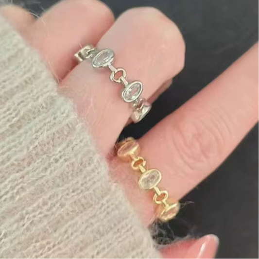 Oval Studded Ring-Silver and Gold