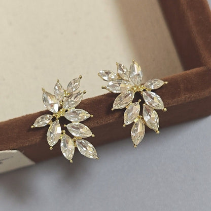 Leaf Zircon Studs-Gold