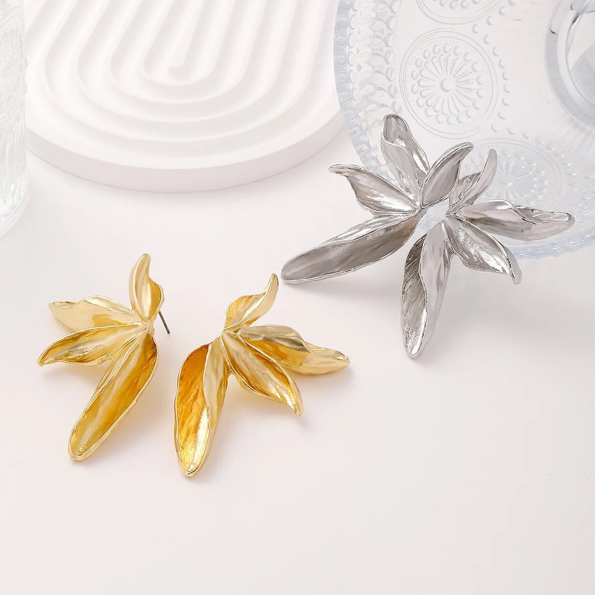 3D Large Wild Flower Earrings-Gold & Silver