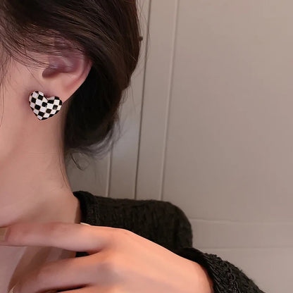 Reversible B&W Heart Stud Earrings
