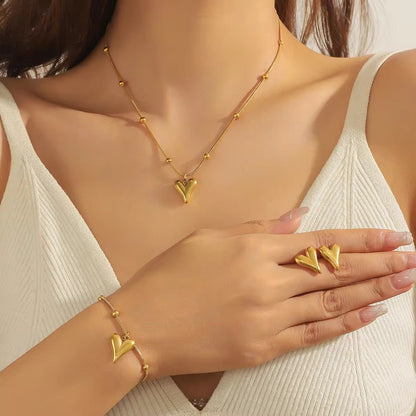 Tiny Heart Necklace & Studs Set-Gold
