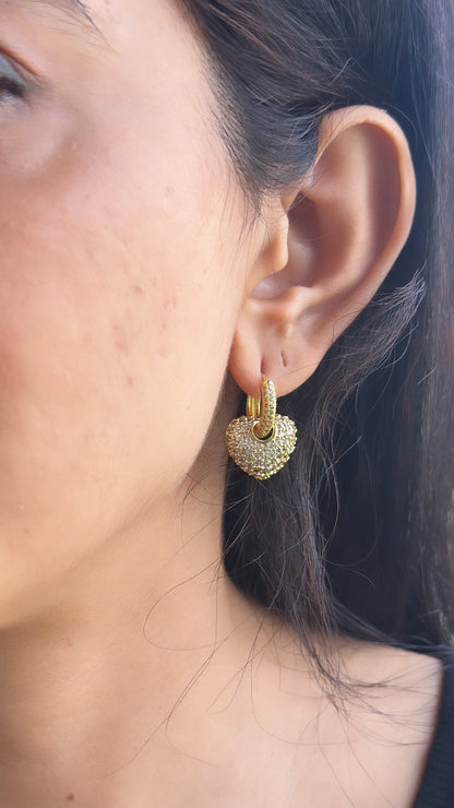 Studded Heart & Ring 2 in 1 Earrings-Gold
