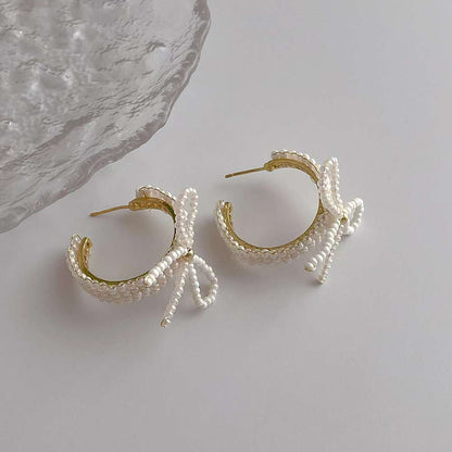 Pearl Bow Hoops
