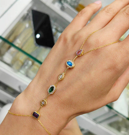 Vertical Gemstone Wrist & Finger Bracelet-2 Styles