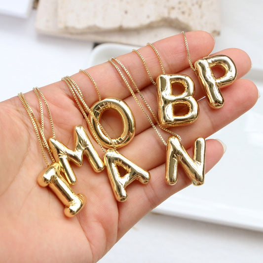 Solid Gold Big Balloon Alphabets Necklace