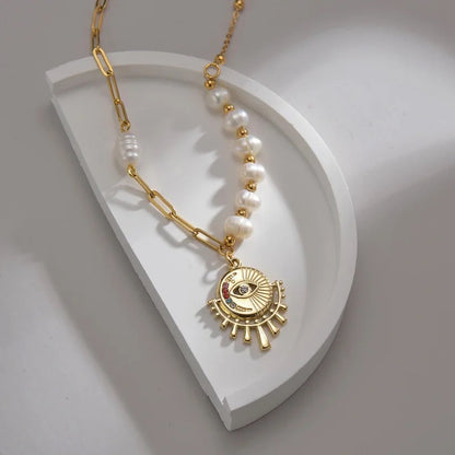 Evil Eye Fresh Water Pearl Necklace