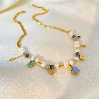 Stone Fresh Water Pearl Executive Necklace-Blue