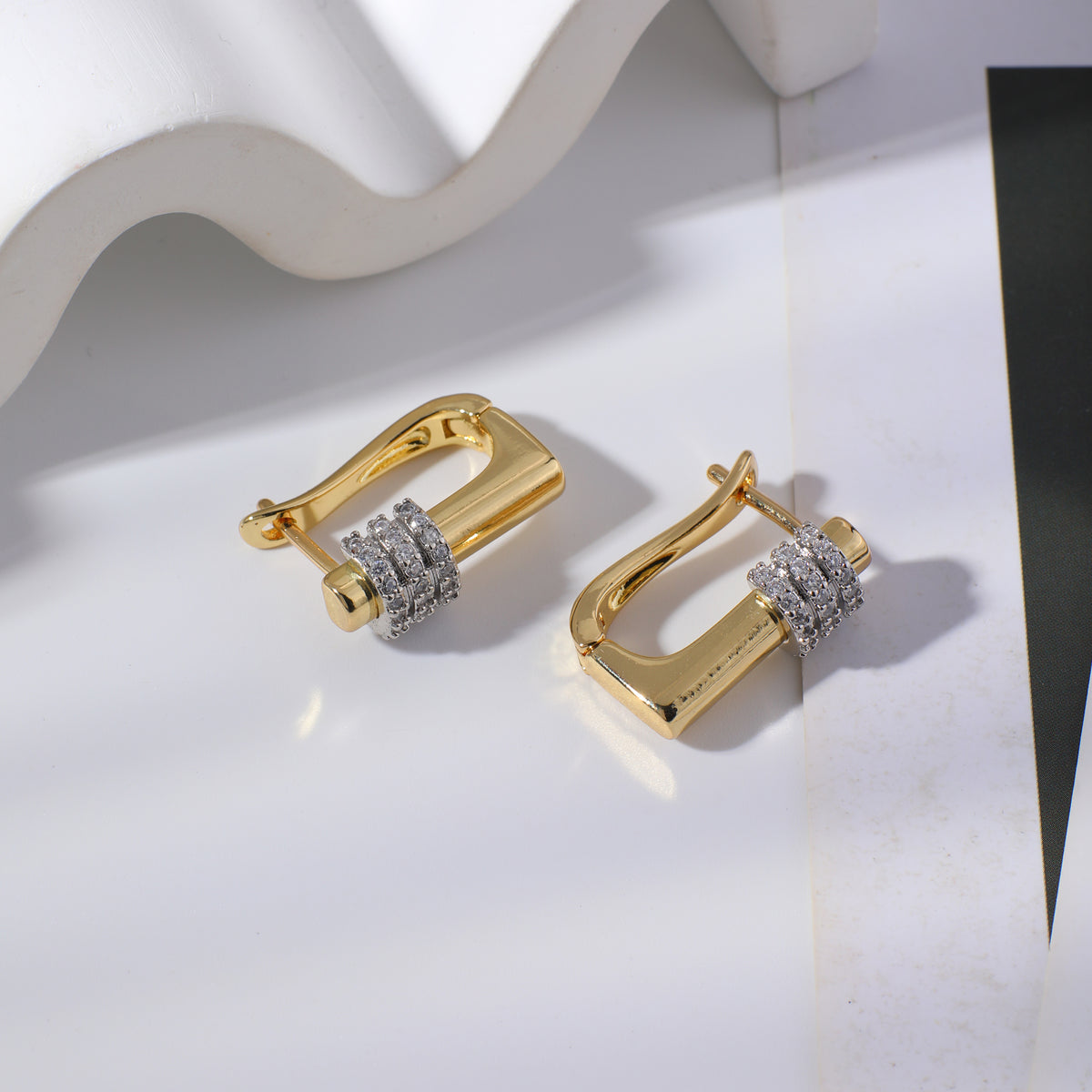 Luxe Bar Squre Stud Earrings-Gold