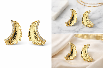 Studded Feather Earrings-Gold