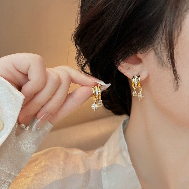 Celestial Star Drop Tiny Hoop Studs