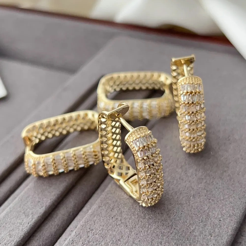 Big Gold Studded Square Hoops