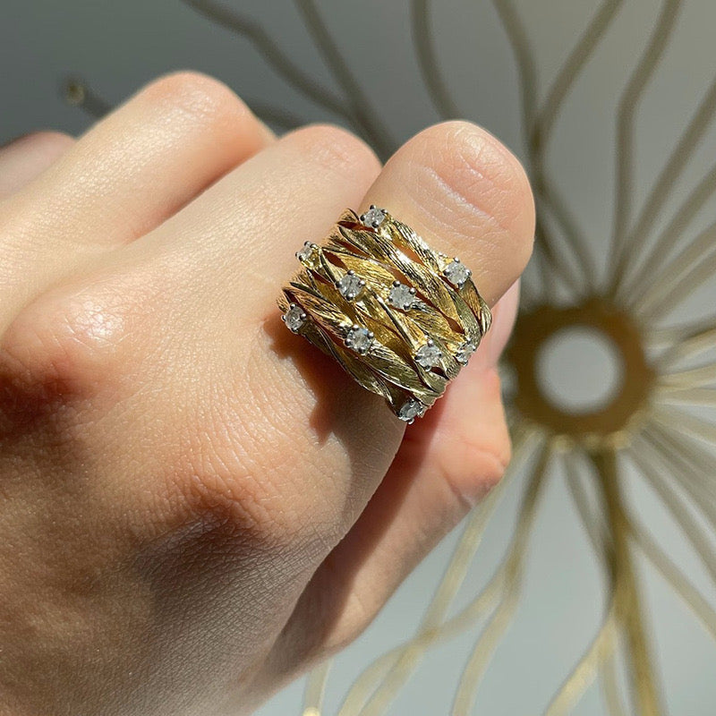 Wineyard Studded Statement Ring-Gold