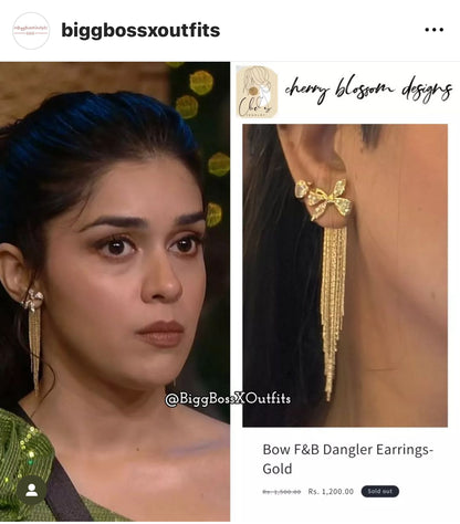 Bow F&B Dangler Earrings-Gold