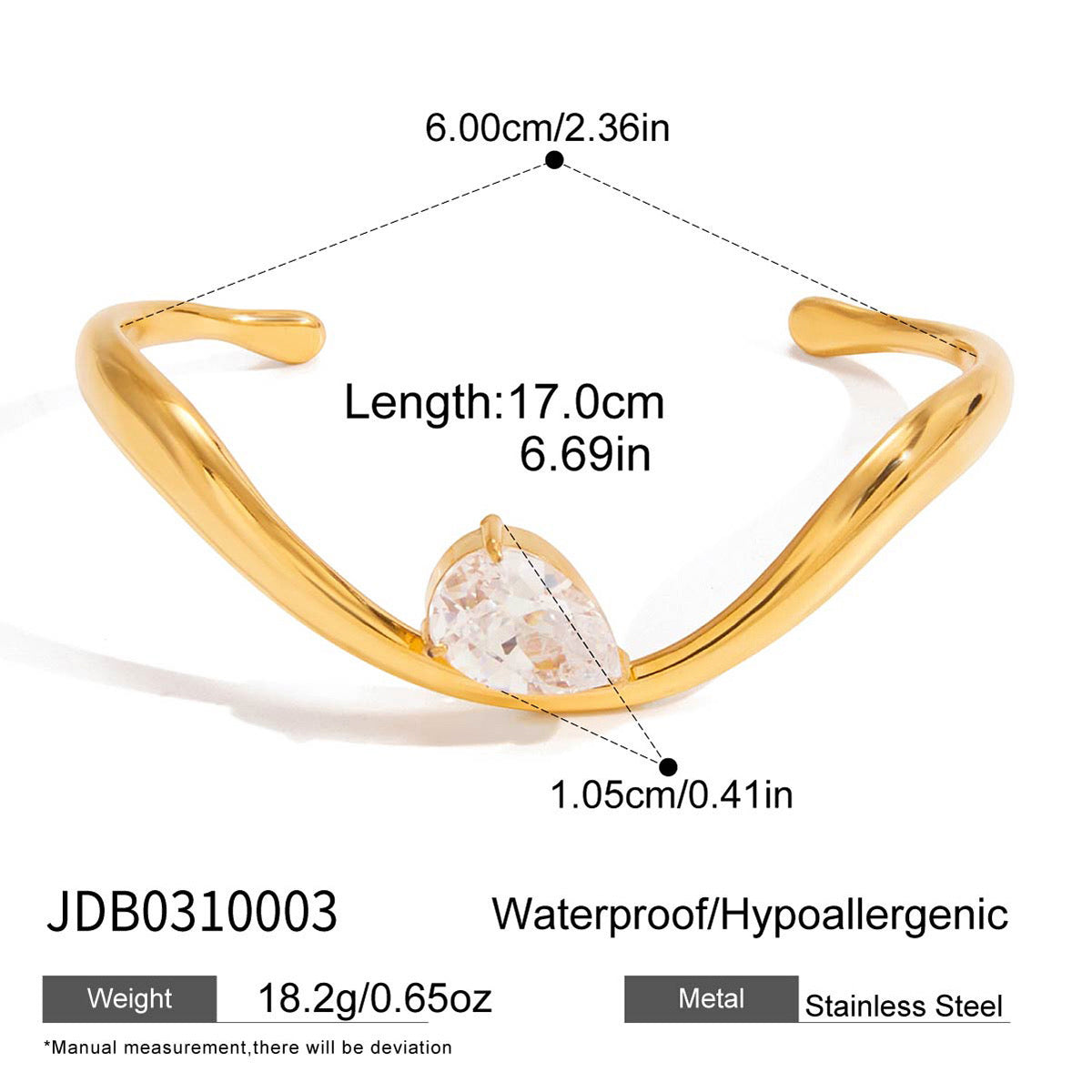 Luxe Dewdrop Curve Cuff Bracelet-Gold Adjustable