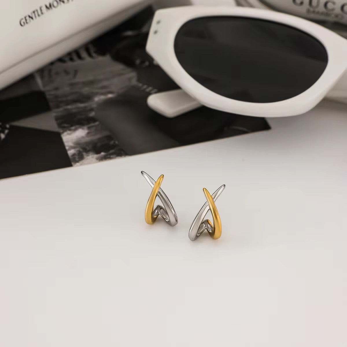 Two Toned Dainty X Studs