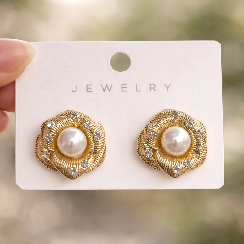 Floral Pearl Studs- Gold