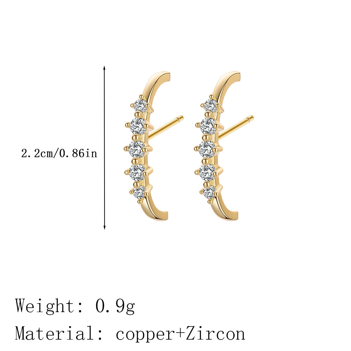 Vertical Studded Huggies/ Cuffed Earrings-Gold