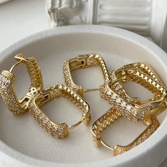 Big Gold Studded Square Hoops