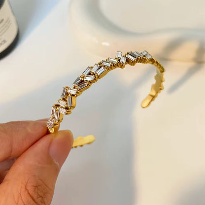 Thin Criss Cross Baguette Adjustable Kada Bracelet- Gold
