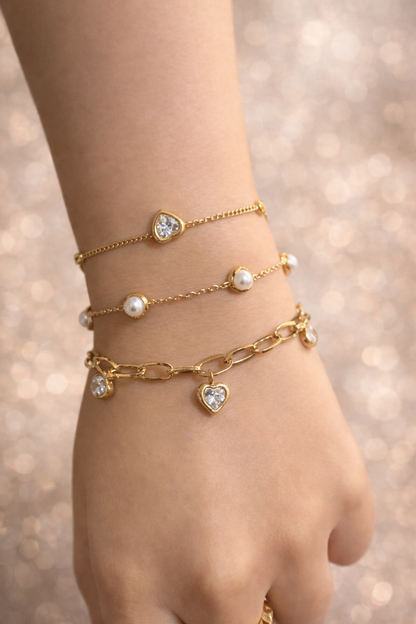 SS Heart Pearl Bracelet- 3 options