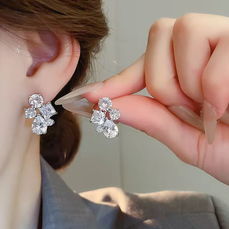 5 Solitaire Stud Earrings- Silver