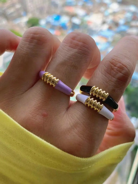 Colorful Enamel Rimmed Rings-5 Colors
