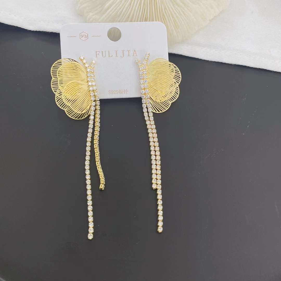 Butterfly Studded Danglers- Gold Earrings