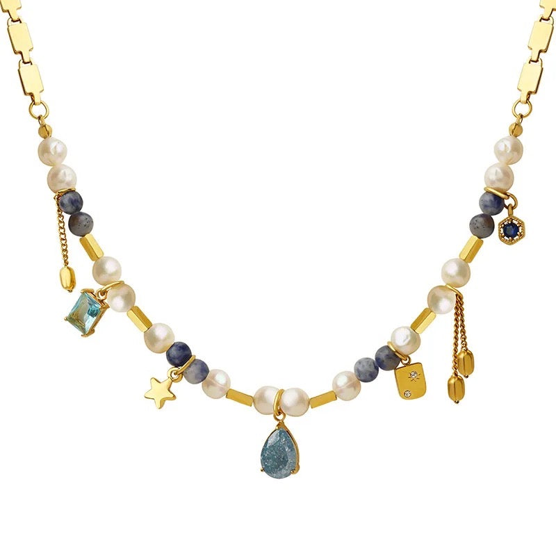 Stone Fresh Water Pearl Executive Necklace-Blue