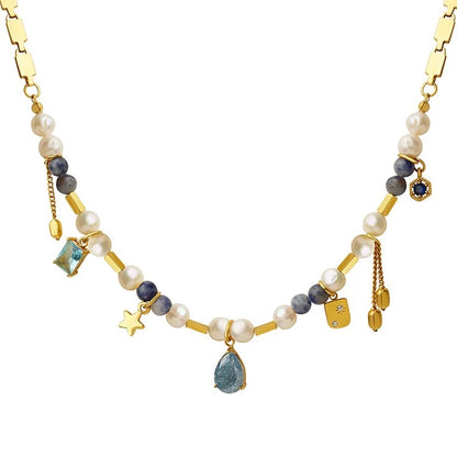 Stone Fresh Water Pearl Executive Necklace-Blue
