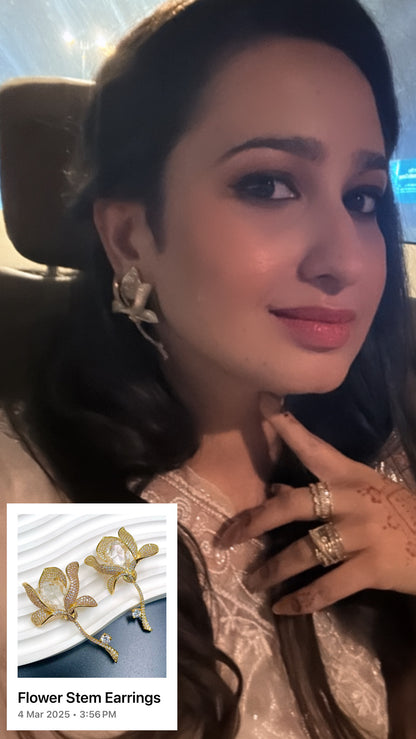 Ultimate Diamond Flower Stem Earrings-Gold