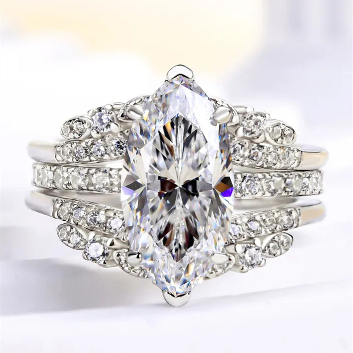 Marquise Cut Double Band-Silver