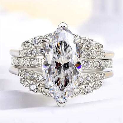 Marquise Cut Double Band-Silver