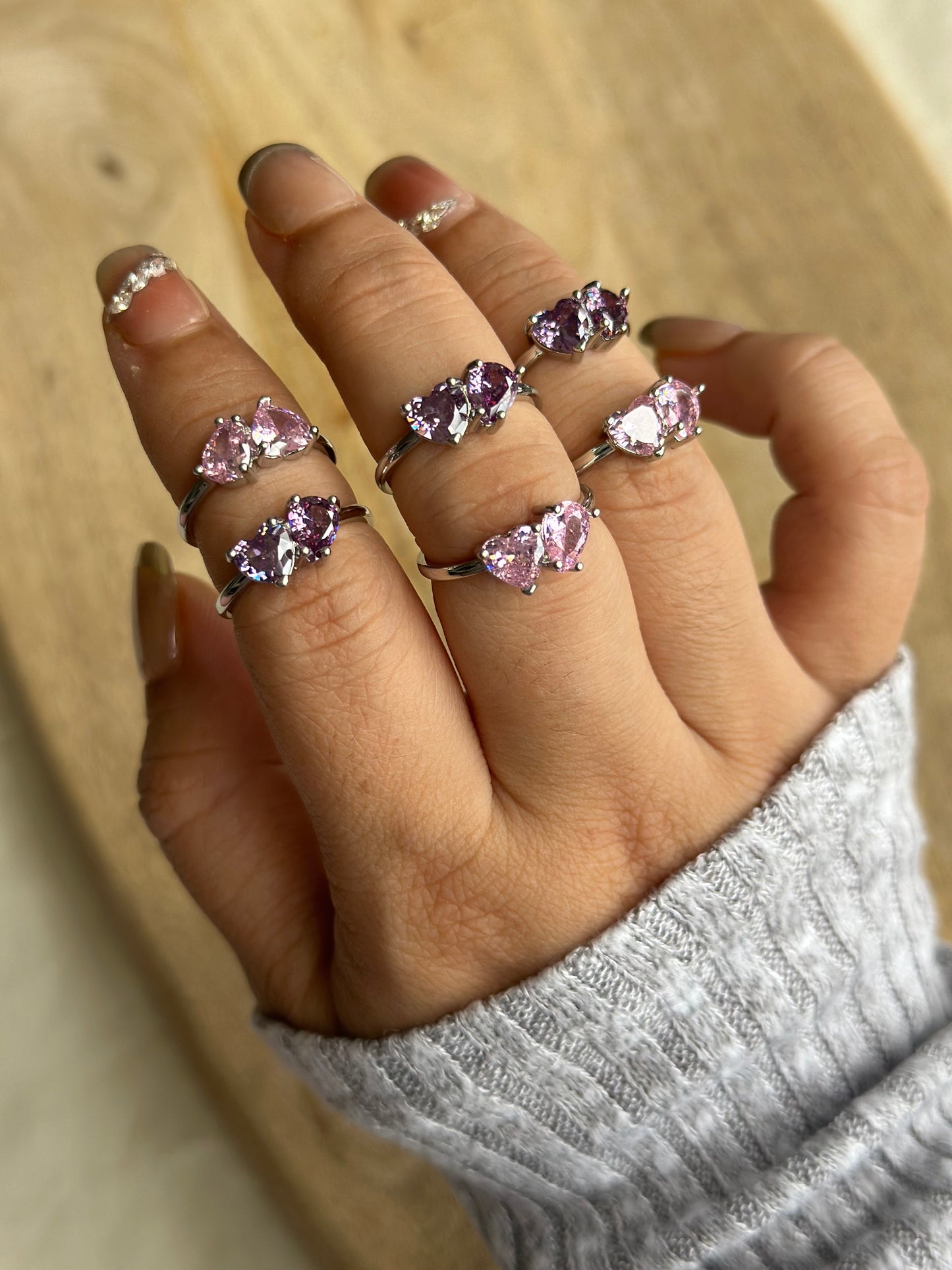 Heart Pear Crystal Silver Mini Ring