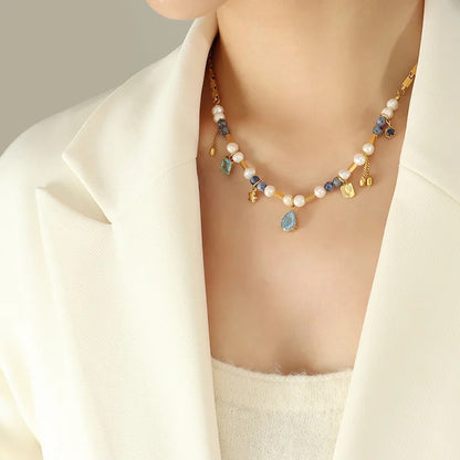 Stone Fresh Water Pearl Executive Necklace-Blue