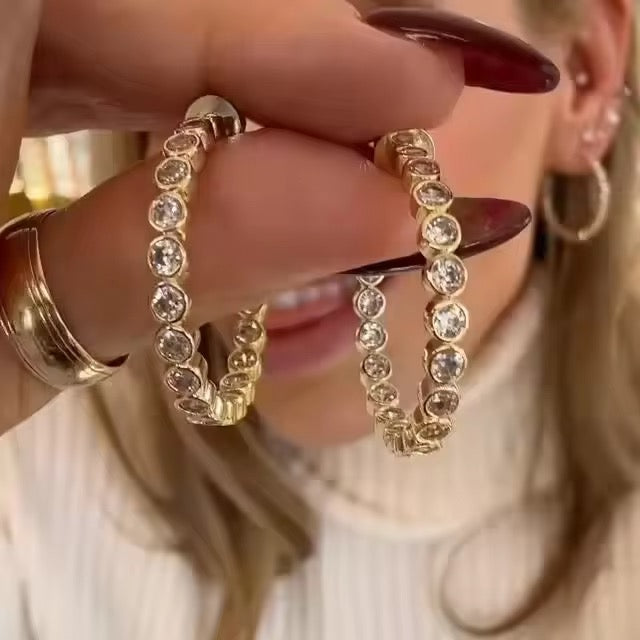 Eternity Studded Medium Gold Hoops