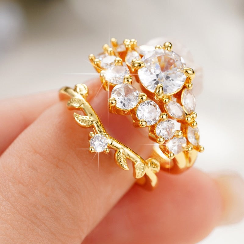 Regal Bloom 2 Pc Gold Stacking Rings