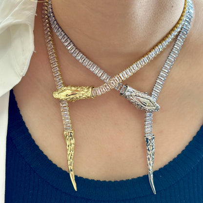Serpant Baguette Necklace-Silver
