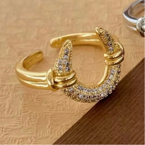 Studded Moon Halo Gold Ring