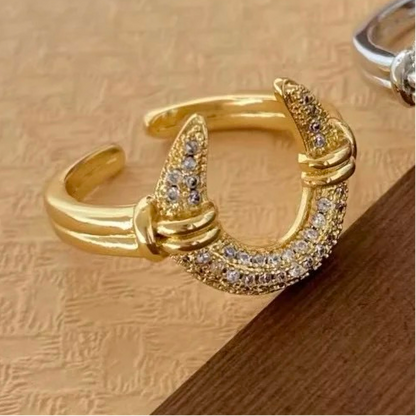 Studded Moon Halo Gold Ring