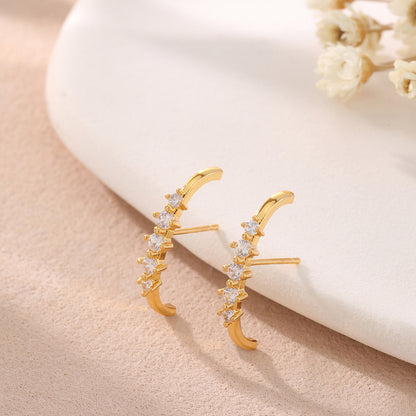 Vertical Studded Huggies/ Cuffed Earrings-Gold