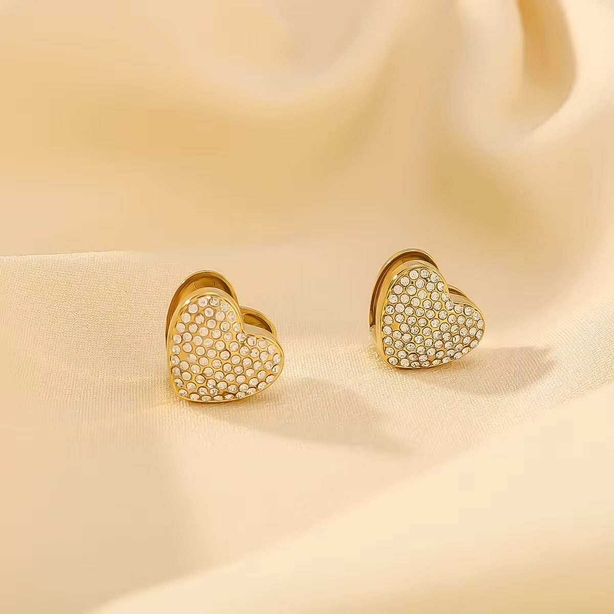 Studded Heart Clip On Earrings-Gold