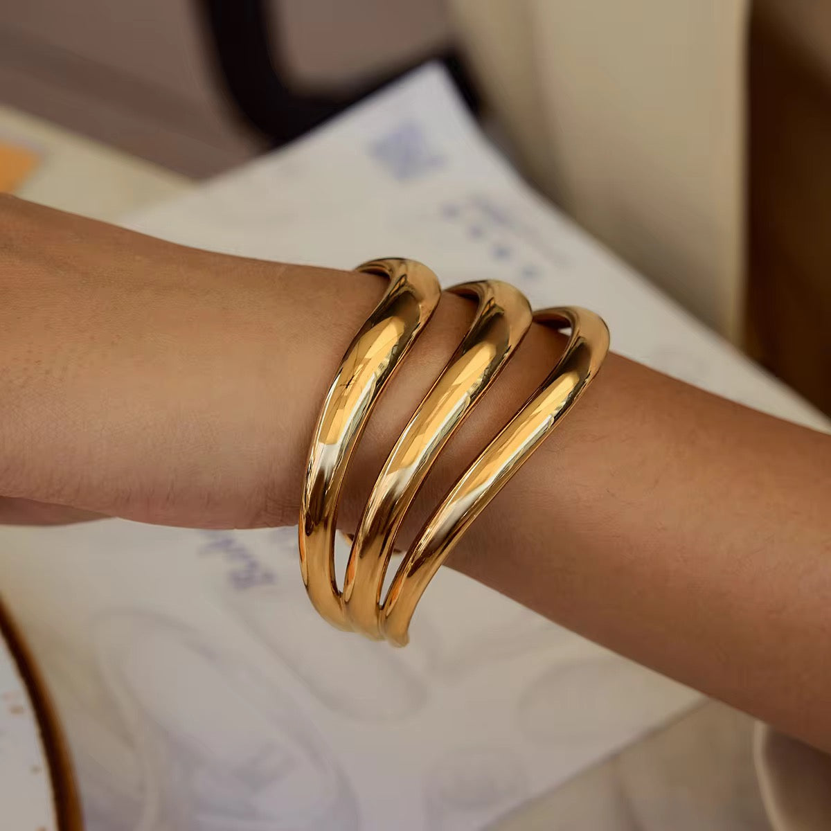 Solid SS Double Wave kada Bracelet