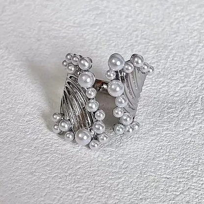 Vertical Pearl Ring-Silver & Gold