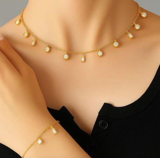 Dangling Crystal Charm Stainless Steel Necklace