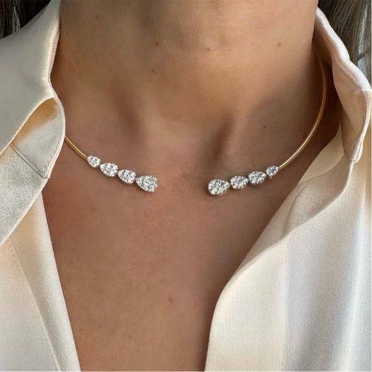 Four Solitaire Gold Choker Necklace