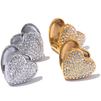 Studded Heart Clip On Earrings-Gold