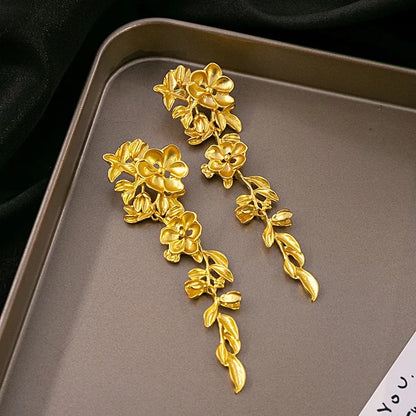 Floral Creeper Danglers- Matte Gold
