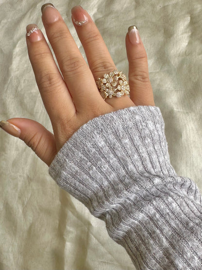 Studded 3D Flower Statement Ring