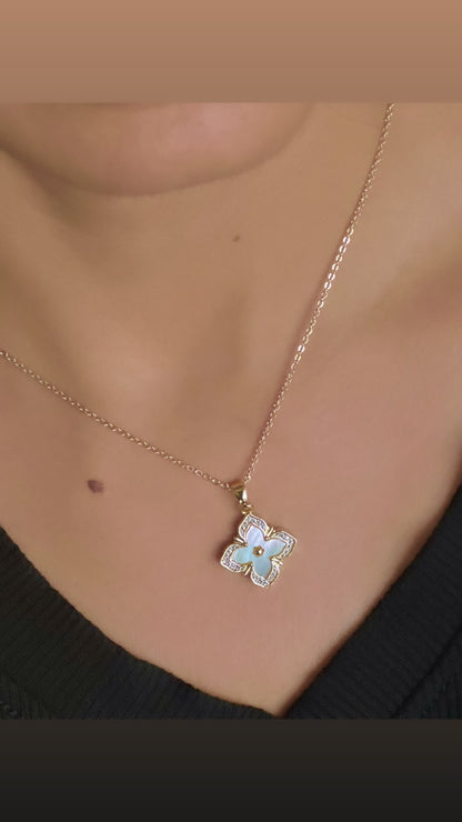 Reversible B&W Flower Clover Necklace