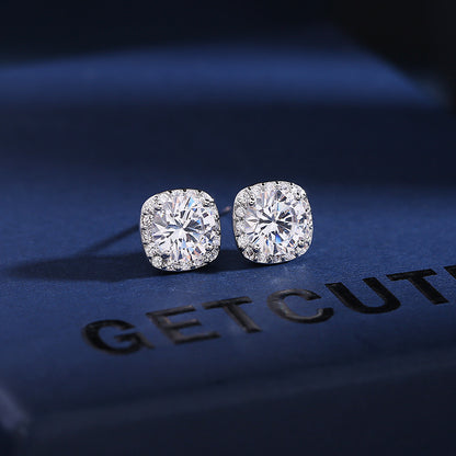 Halo Solitaire Stud Earrings- Silver